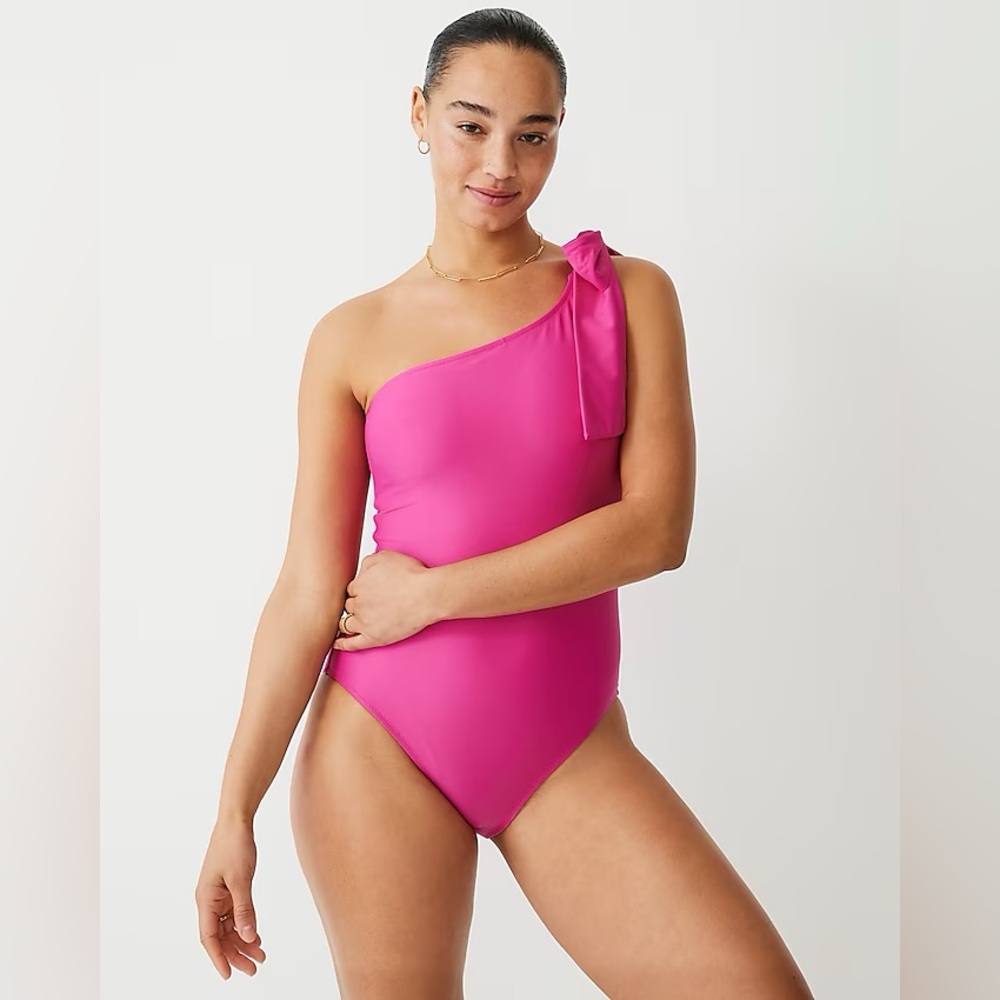 NWT JCrew Bow One-Shoulder One-Piece 'Radiant Fuchsia' Size: 2